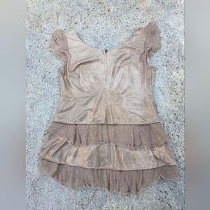 Elegant Italian designer Roberta Scarpa metallic tiered Top in champagne/taupe